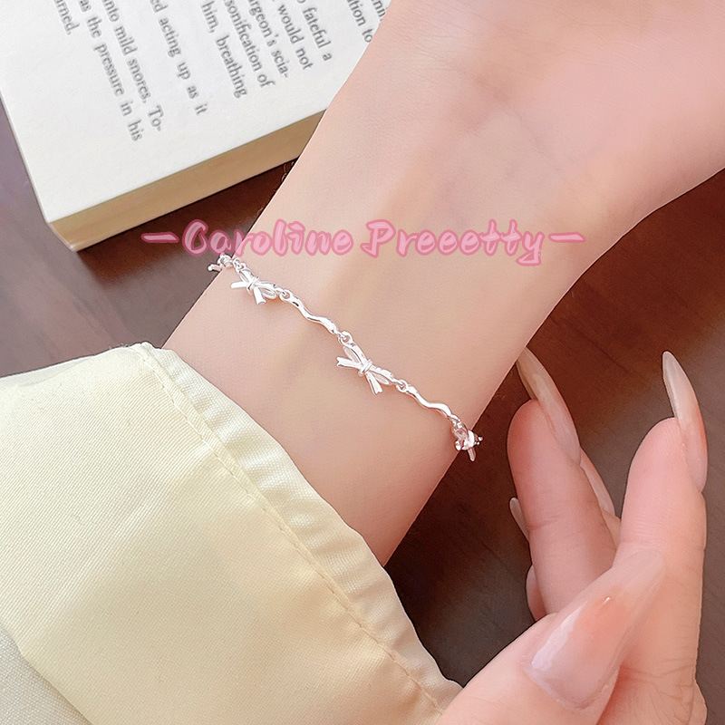 S925 Silver Korean version niche Wave Light Bow bracelet