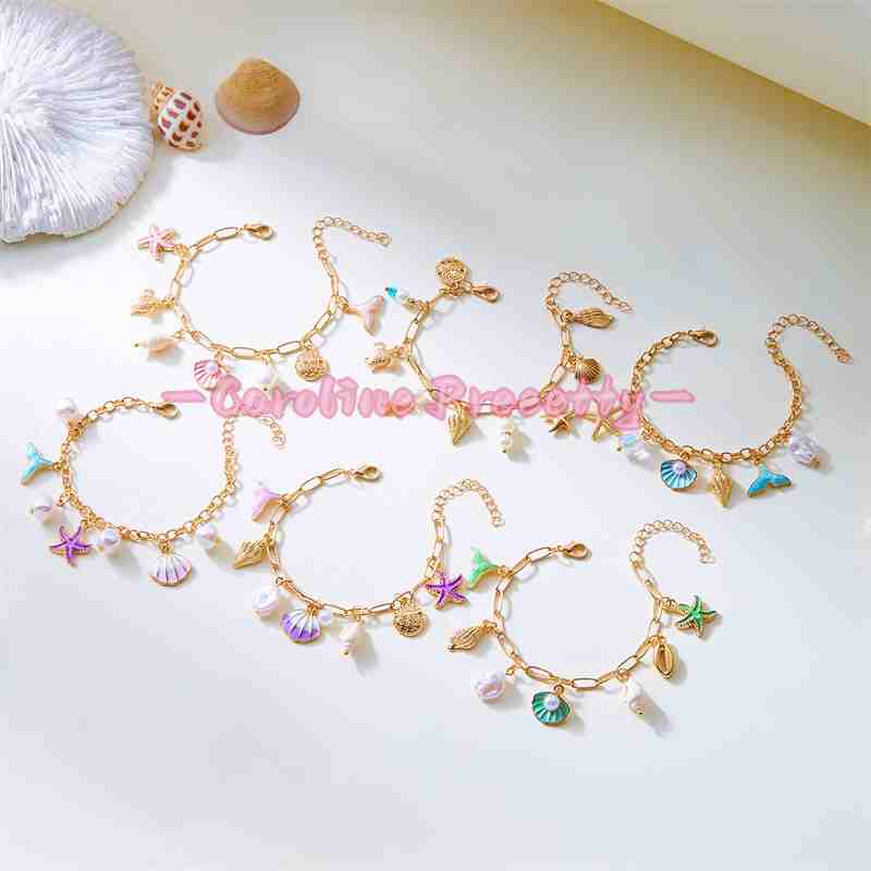 Summer beach starfish shell pearl pendant bracelet