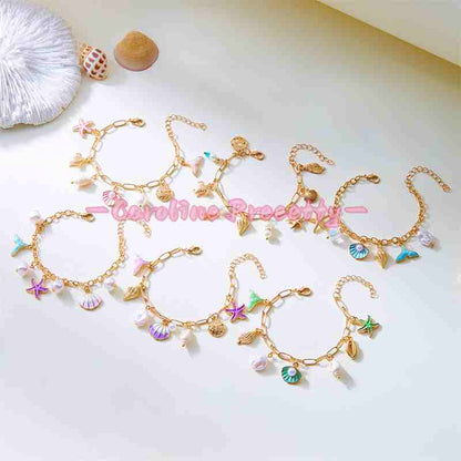 Summer beach starfish shell pearl pendant bracelet