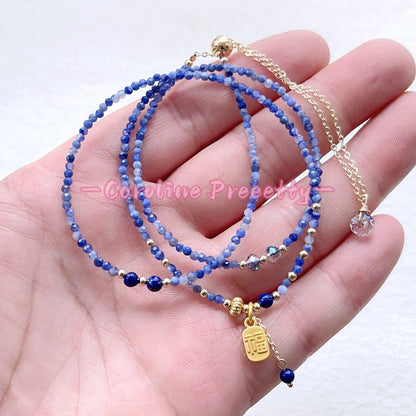 Natural cordierite faceted multi-circle bracelet