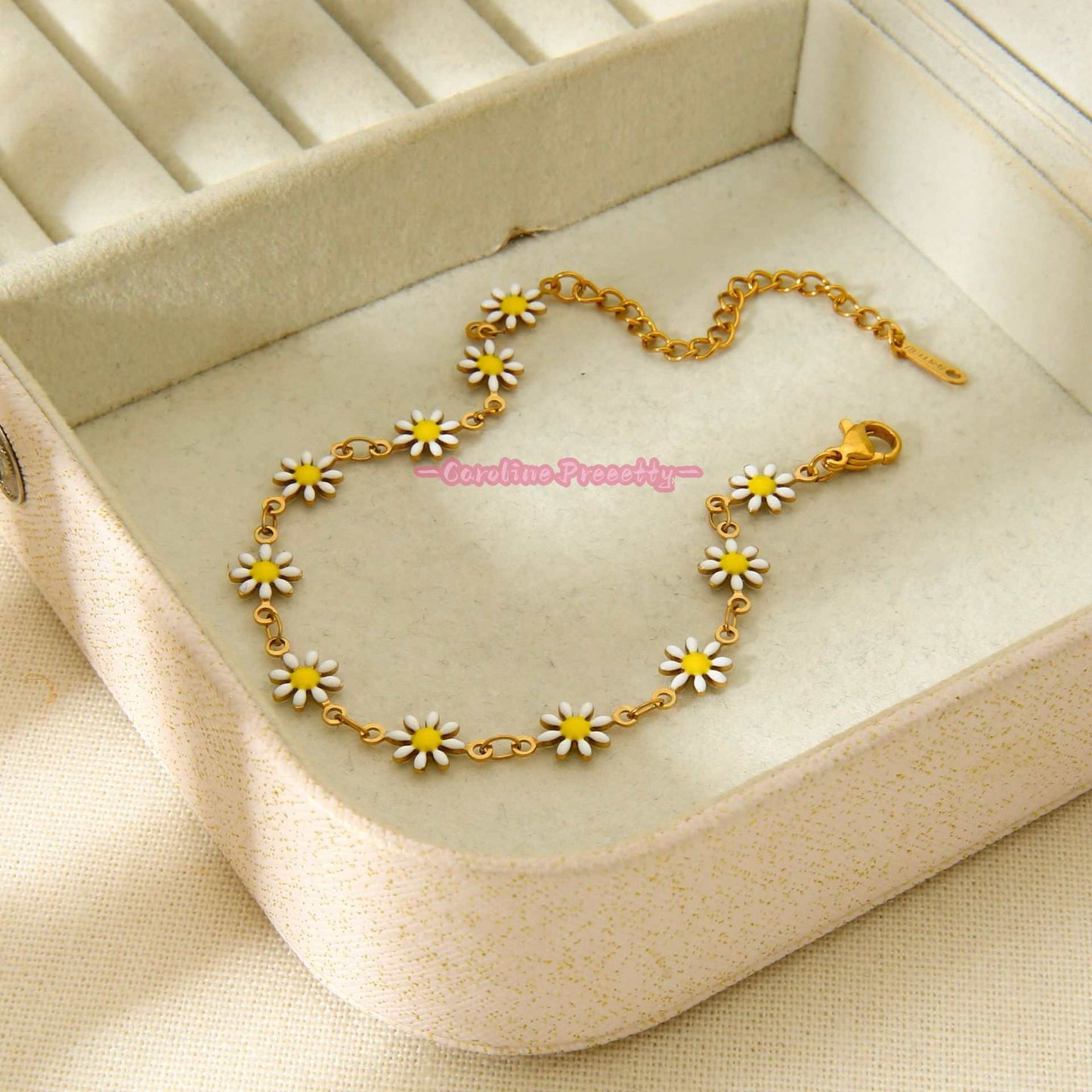 Daisy flower bracelet plated with 18K stainless steel