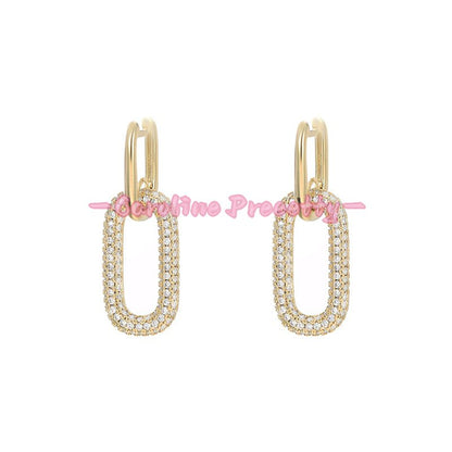 Oval earrings with zircon inlaid brass plated real gold