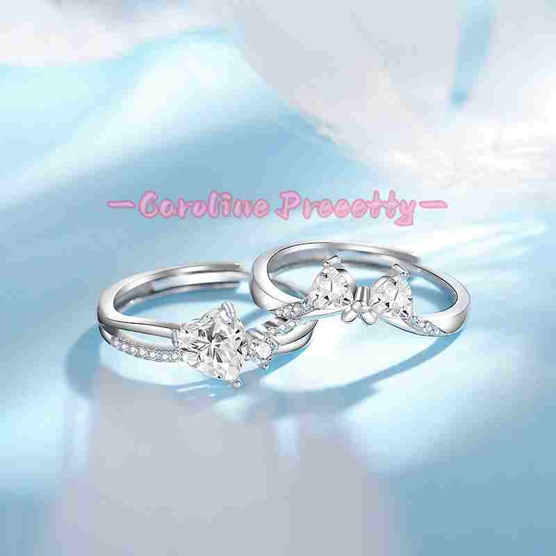 S925 sterling silver ring with a heart-shaped bow