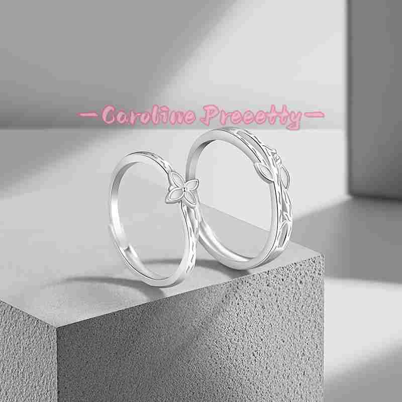 Pure Silver 925 couple rings, simple and niche four-leaf clover ring for men and women, InS-style luminous couple rings