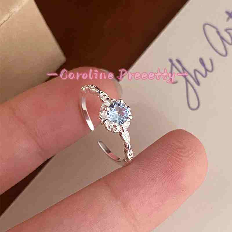 S925 Pure Silver Blue Zircon Flower Necklace  & Ring Set
