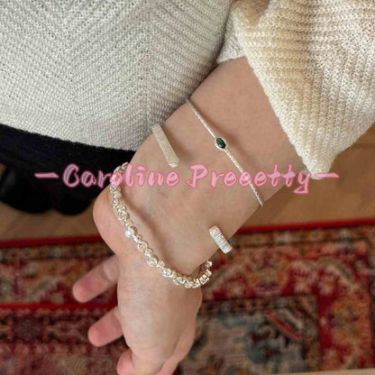 Silver fine bracelet, deep blue opal wide edge vertical pattern half bracelet
