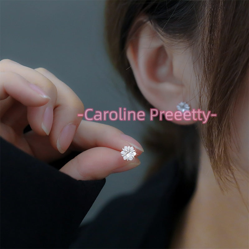 s999 silver snowflake zirconia ear studs earrings
