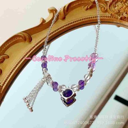 Natural amethyst necklace, off-fire amethyst, amethyst ball pendant necklace
