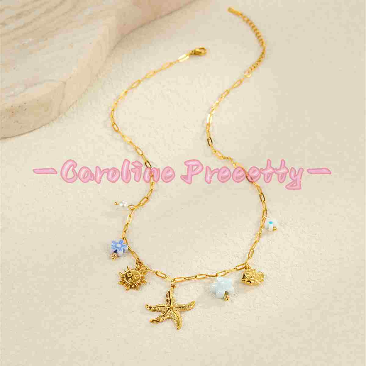 Summer ocean-style dopamine oil starfish stainless steel necklaces