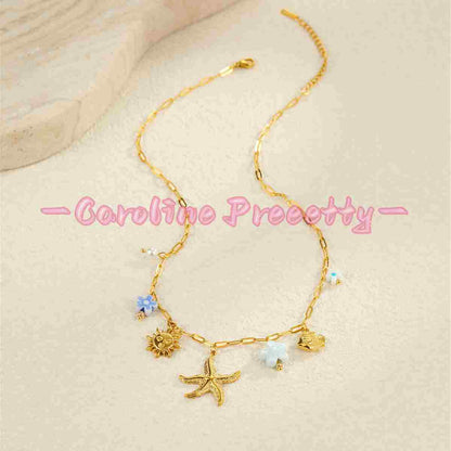 Summer ocean-style dopamine oil starfish stainless steel necklaces