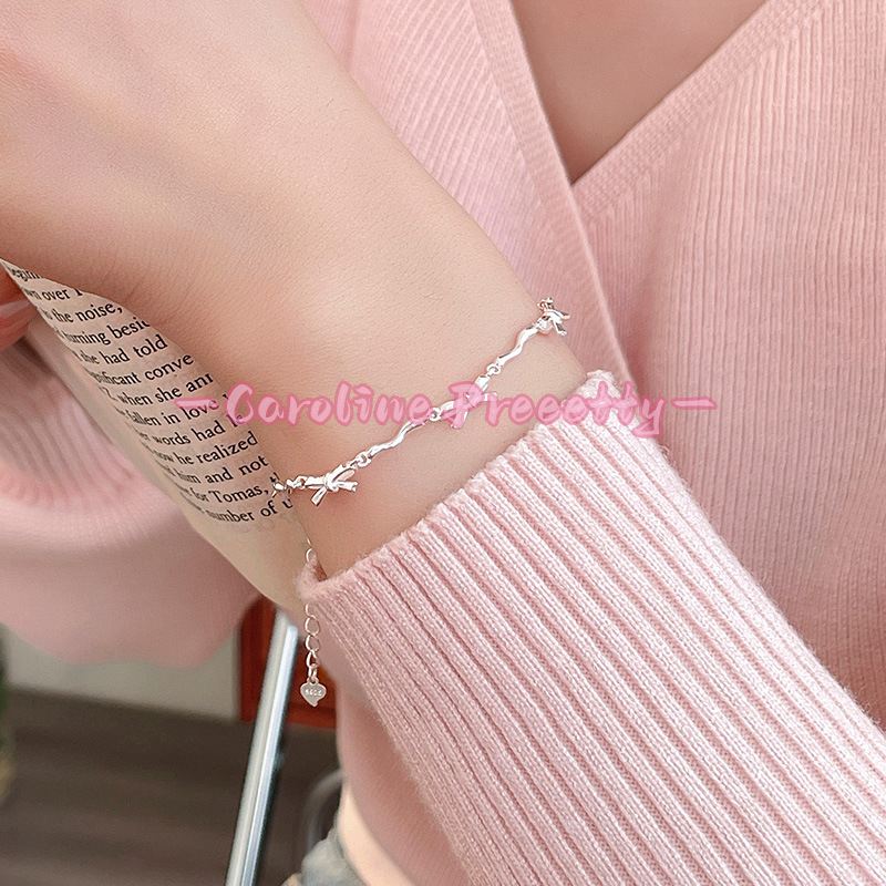 S925 Silver Korean version niche Wave Light Bow bracelet