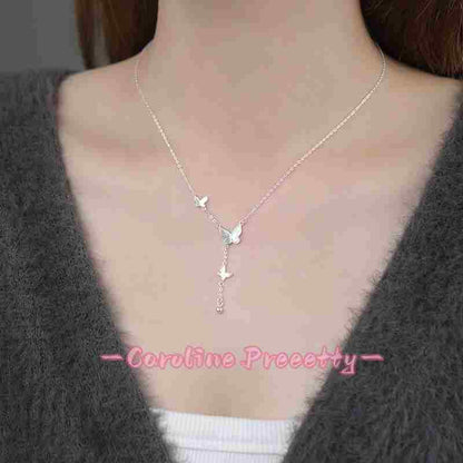 S999 pure silver exquisite butterfly round bead tassel necklace