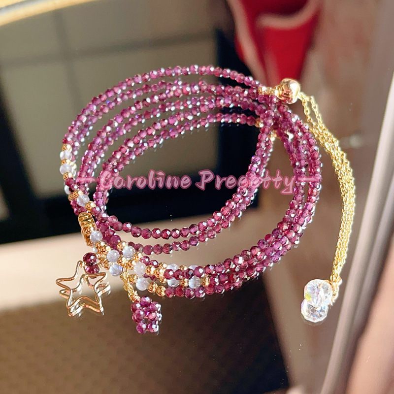 14k gold-plated natural wine red garnet cut surface bracelet
