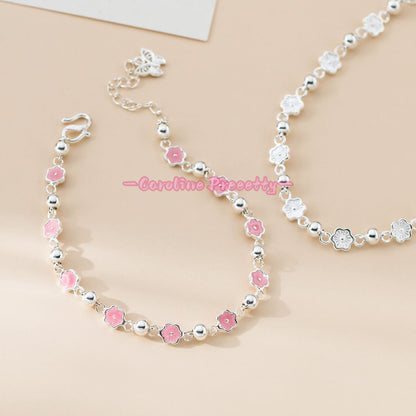 Pure silver 990 sweet enamel peach blossom butterfly bracelet