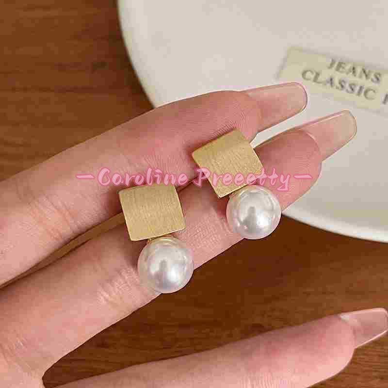 S925 silver shellfish beads matte brushed stud earrings