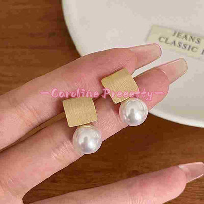 S925 silver shellfish beads matte brushed stud earrings