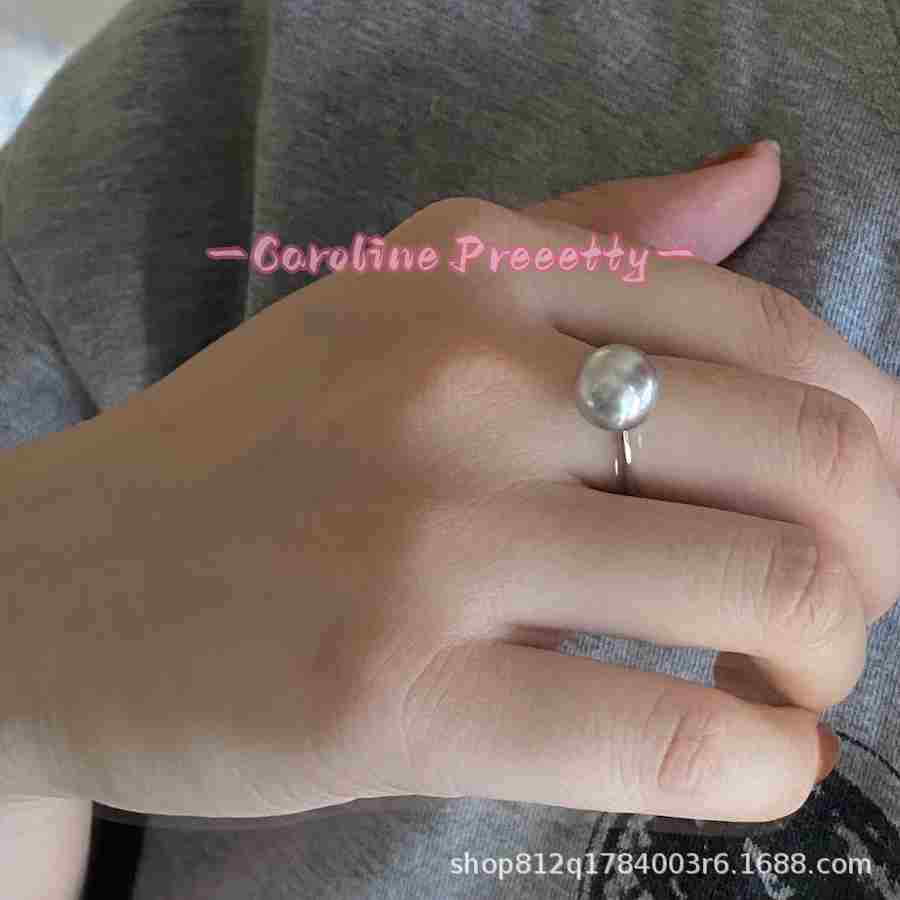 Silver-gray and white version of the Shijia pearl ring S925 sterling silver InS-style open ring