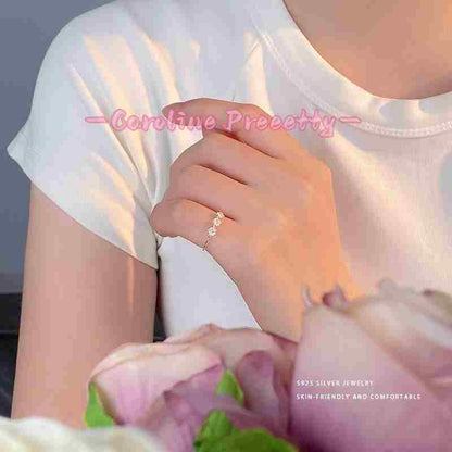 S925 pure silver pure and lovely three-pearl flower ring