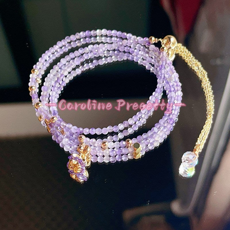 14k gold-plated natural cut amethyst multi-layer three-loop bracelet,
