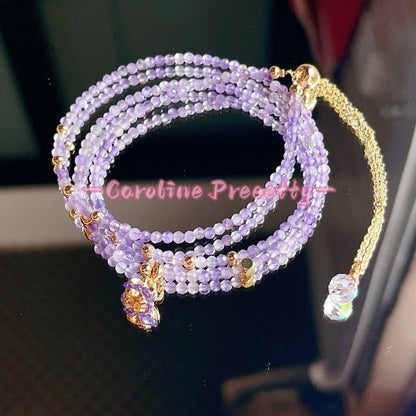 14k gold-plated natural cut amethyst multi-layer three-loop bracelet,