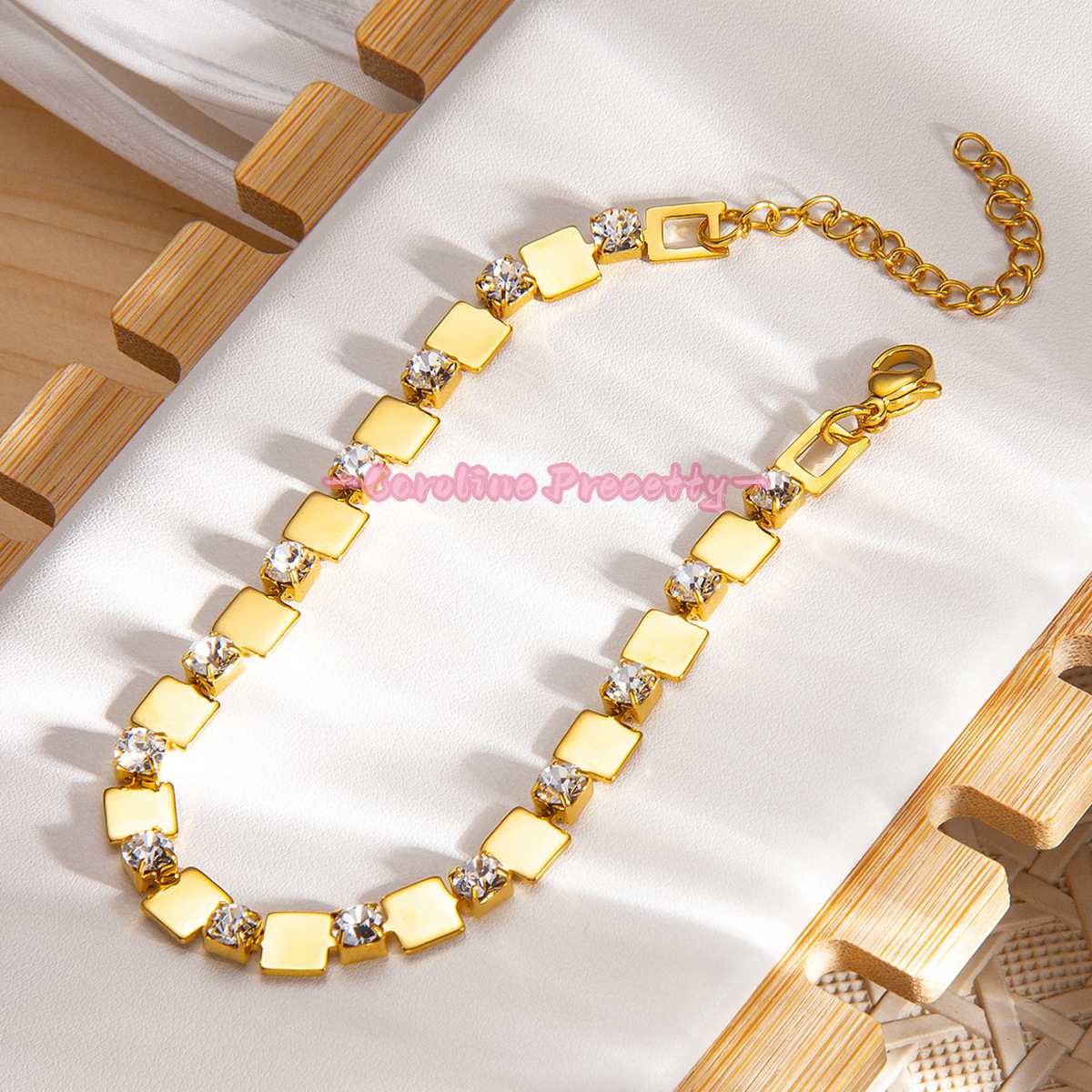 Square zircon adjustable titanium steel bracelet