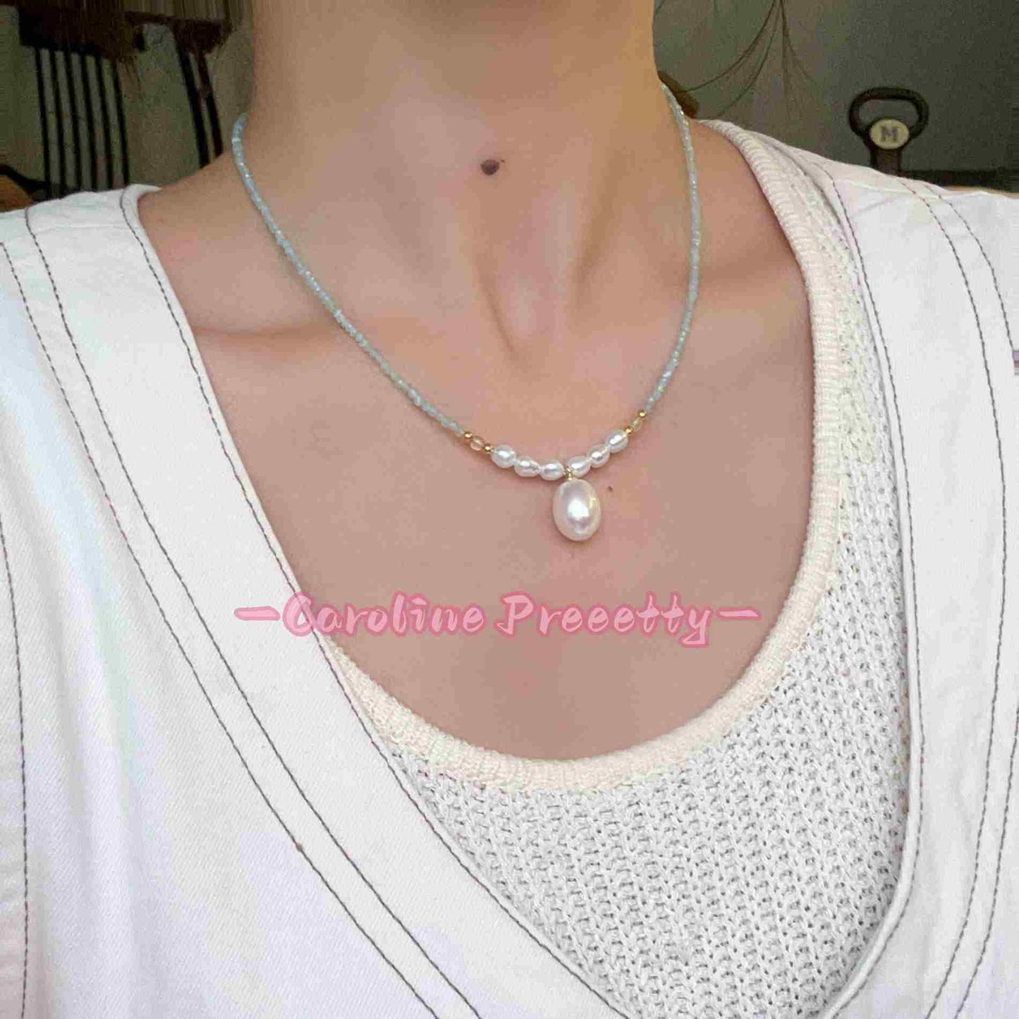 S925 Pure silver natural freshwater pearl water drop necklace,
