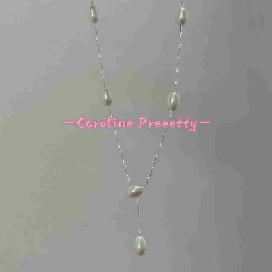 S925 sterling silver collarbone chain, natural freshwater pearl, light luxury and simple Y-shaped chain, niche design, gentle and elegant style