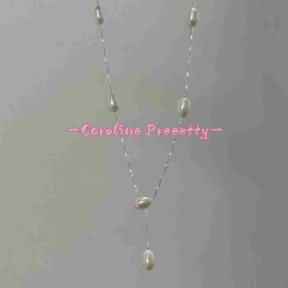 S925 sterling silver collarbone chain, natural freshwater pearl, light luxury and simple Y-shaped chain, niche design, gentle and elegant style