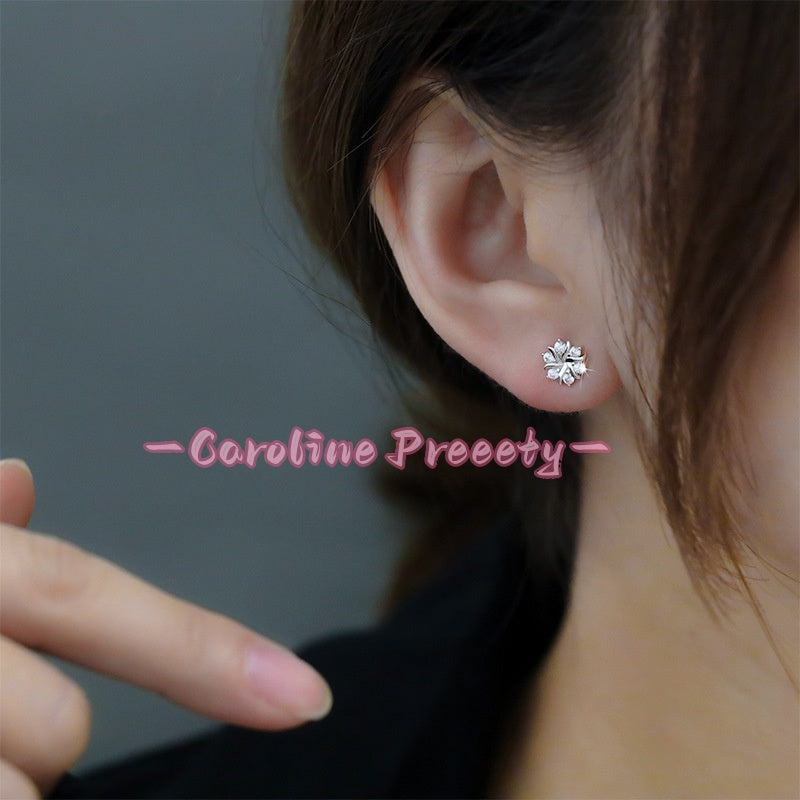 s999 silver snowflake zirconia ear studs earrings