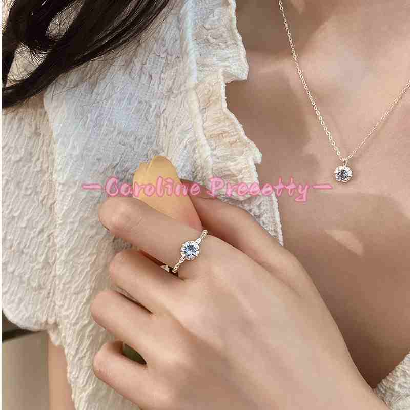 S925 Pure Silver Blue Zircon Flower Necklace  & Ring Set