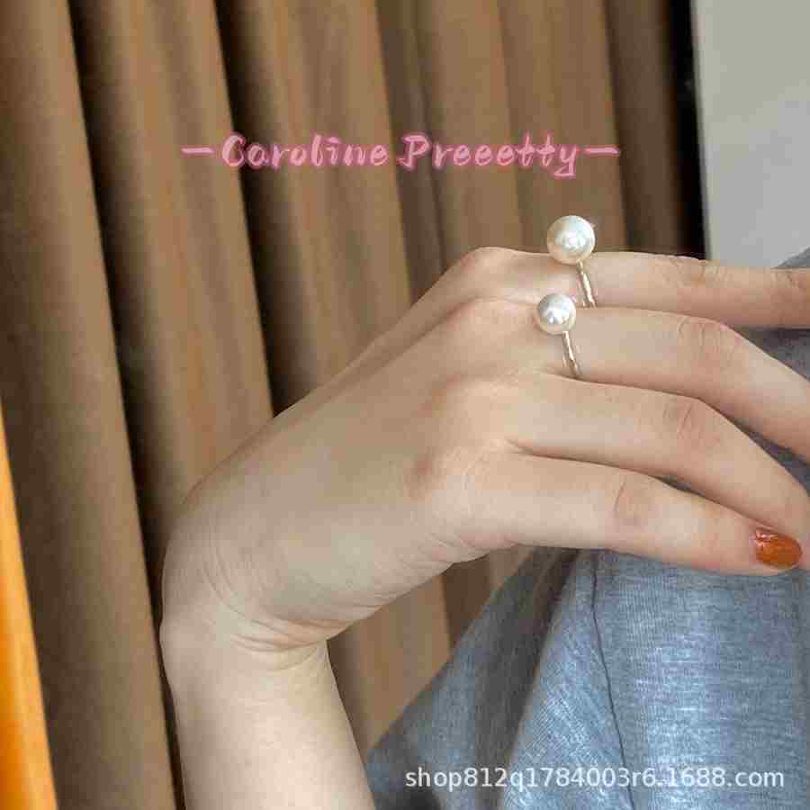 Silver-gray and white version of the Shijia pearl ring S925 sterling silver InS-style open ring