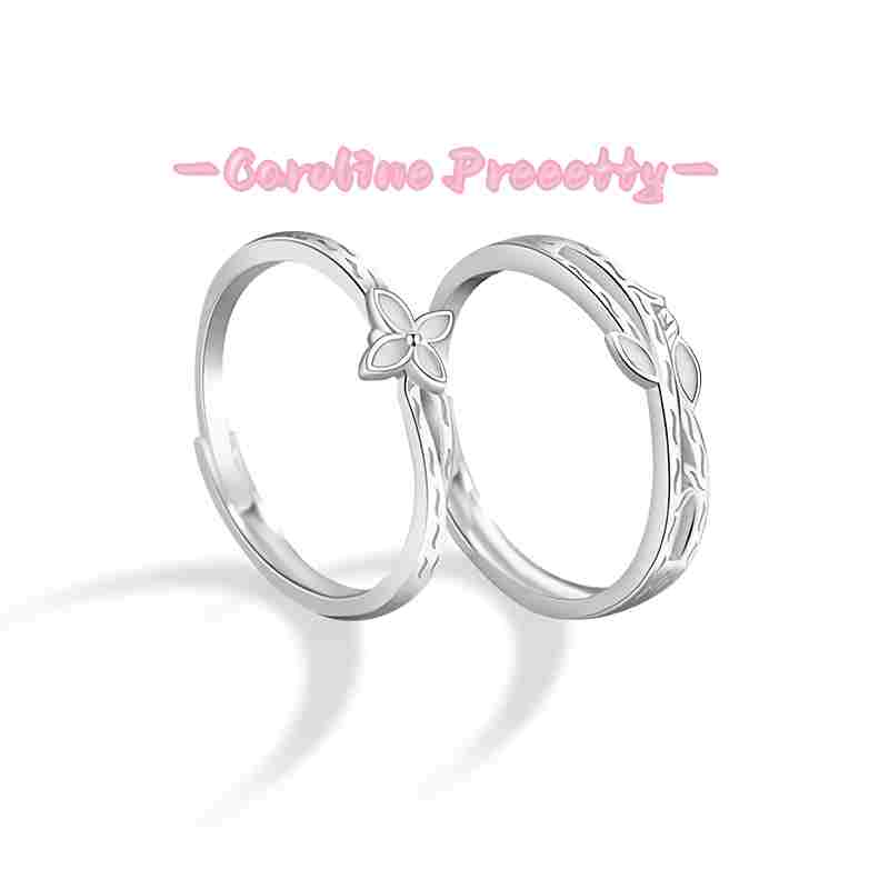 Pure Silver 925 couple rings, simple and niche four-leaf clover ring for men and women, InS-style luminous couple rings