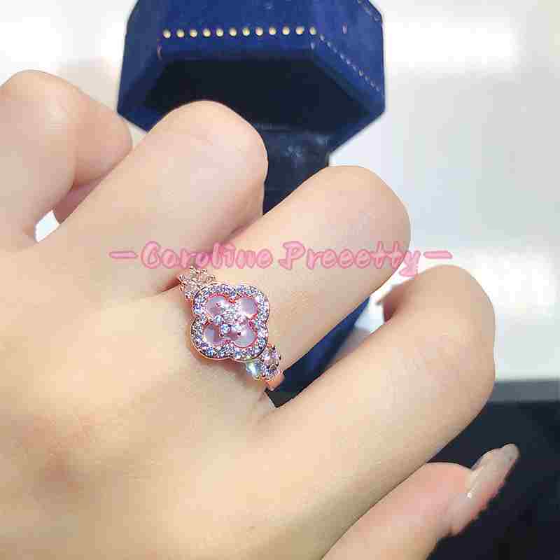 Zircon mother-of-pearl flower diamond-shaped open ring,