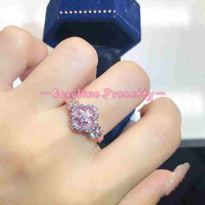 Zircon mother-of-pearl flower diamond-shaped open ring,