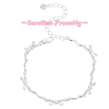 S925 Silver Korean version niche Wave Light Bow bracelet