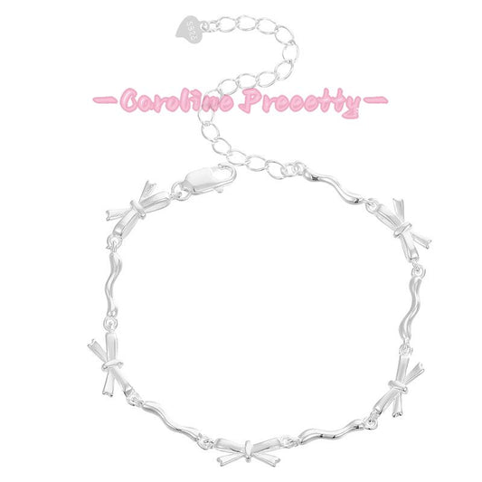 S925 Silver Korean version niche Wave Light Bow bracelet