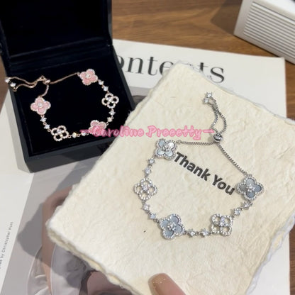 Zircon diamond-shaped clover hollowed-out adjustable bracelet