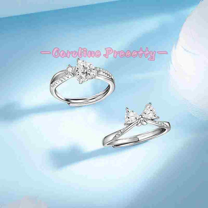 S925 sterling silver ring with a heart-shaped bow