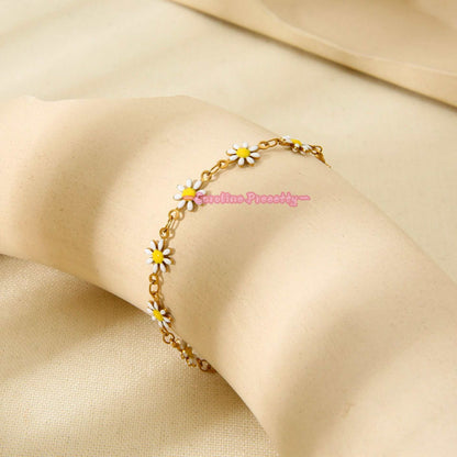 Daisy flower bracelet plated with 18K stainless steel