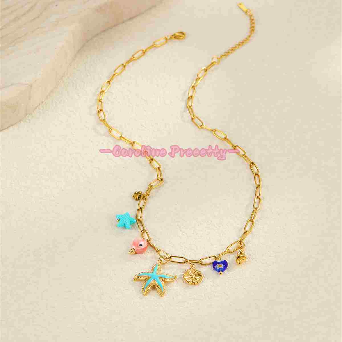 Summer ocean-style dopamine oil starfish stainless steel necklaces