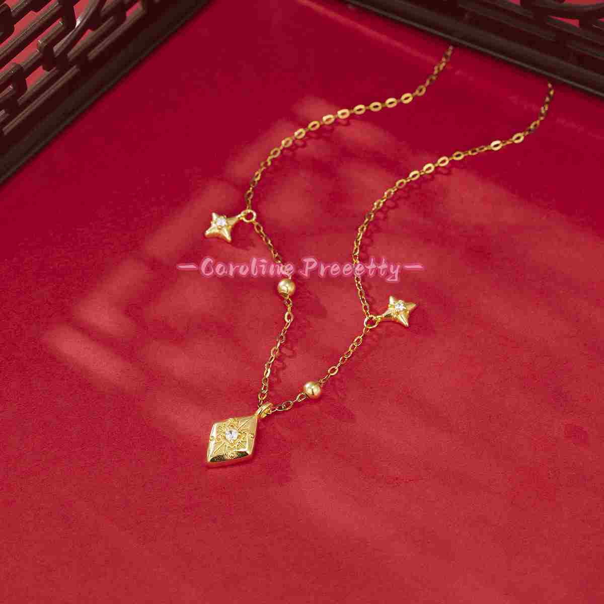 S925 sterling silver Sparkling Octagonal Star necklace