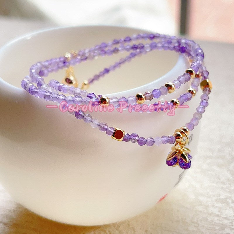 14k gold-plated natural cut amethyst multi-layer three-loop bracelet,