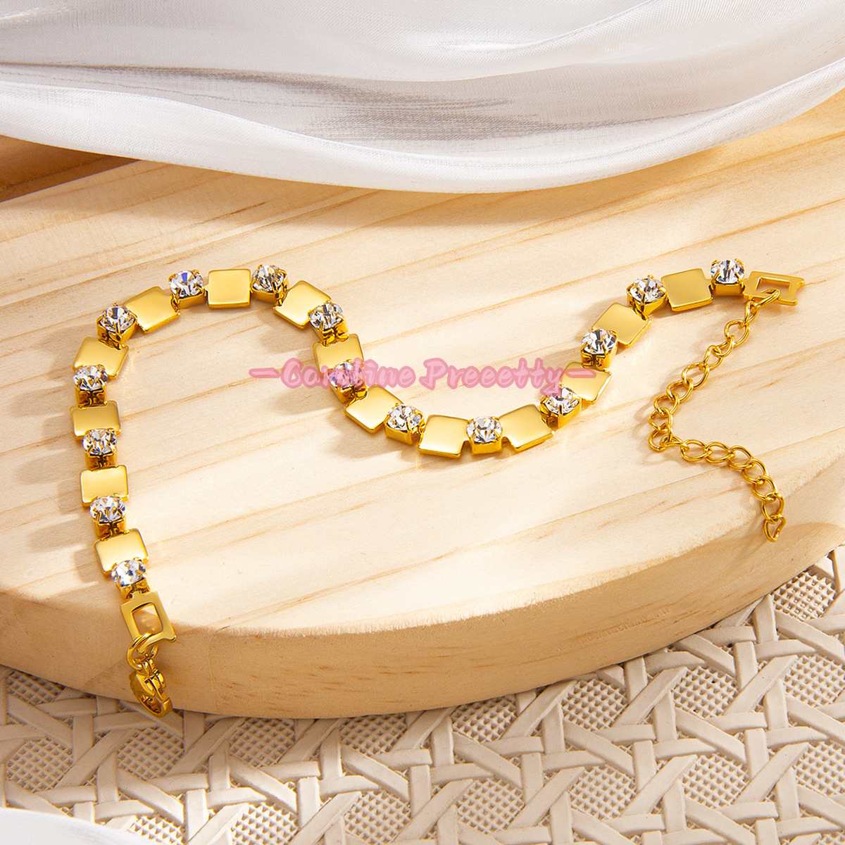 Square zircon adjustable titanium steel bracelet