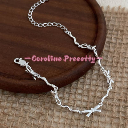 S925 Silver Korean version niche Wave Light Bow bracelet