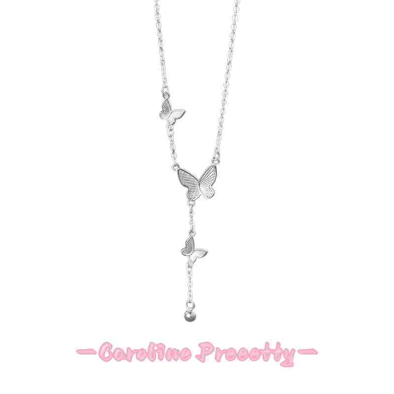S999 pure silver exquisite butterfly round bead tassel necklace