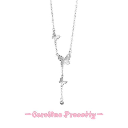 S999 pure silver exquisite butterfly round bead tassel necklace