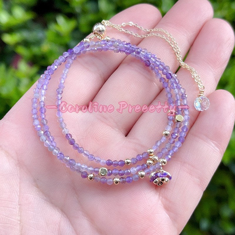 14k gold-plated natural cut amethyst multi-layer three-loop bracelet,