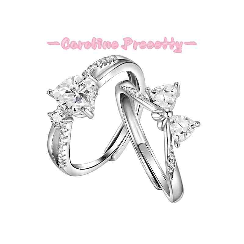 S925 sterling silver ring with a heart-shaped bow