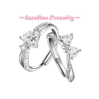 S925 sterling silver ring with a heart-shaped bow