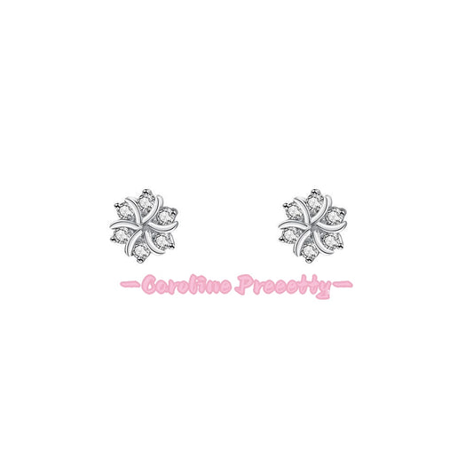 s999 silver snowflake zirconia ear studs earrings